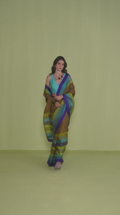 Earth-to-Sky Striped Saree