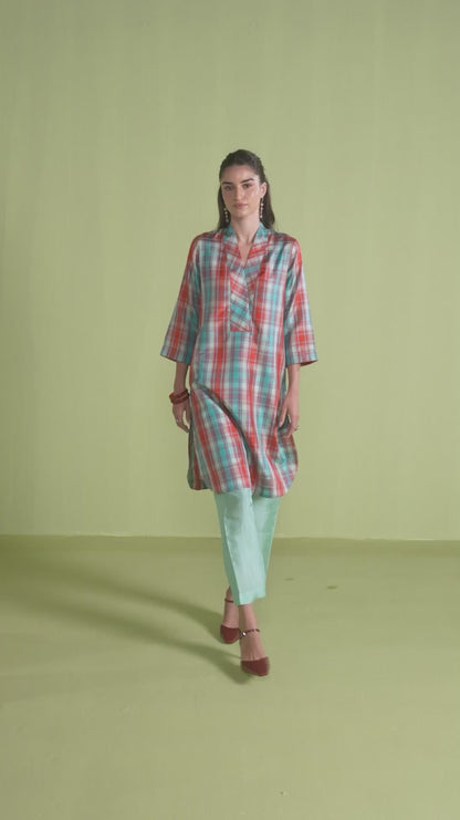 Berry &amp; Sky Checkered Kurta Set