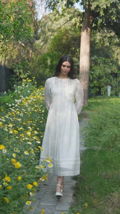 Wander Trail Ivory Embroidered Dress
