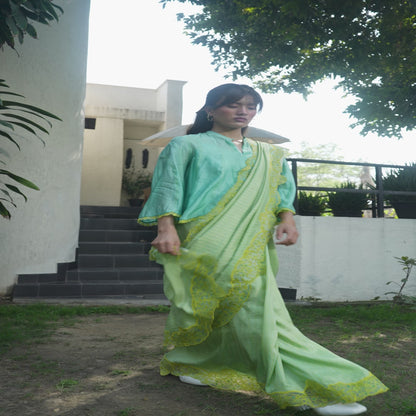 English Morning Green Embroidered Saree