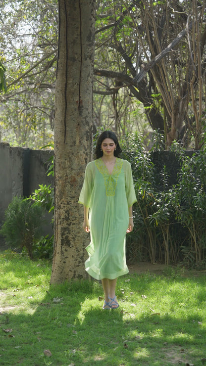 English Morning Green Embroidered Dress