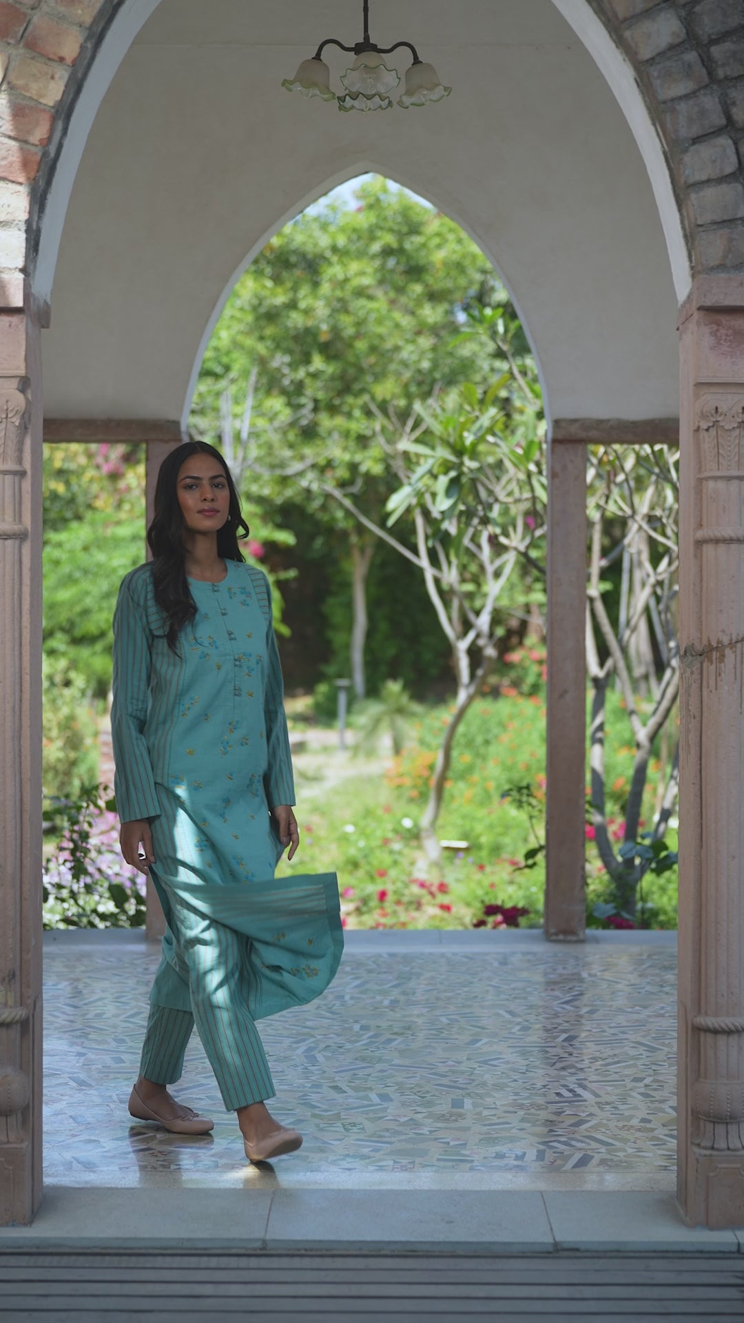 Tender Petals Teal Kurta Set