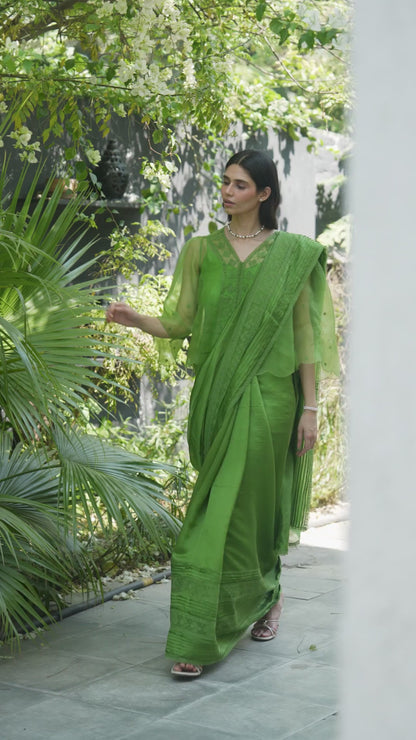 Wander Trail Green Embroidered Saree