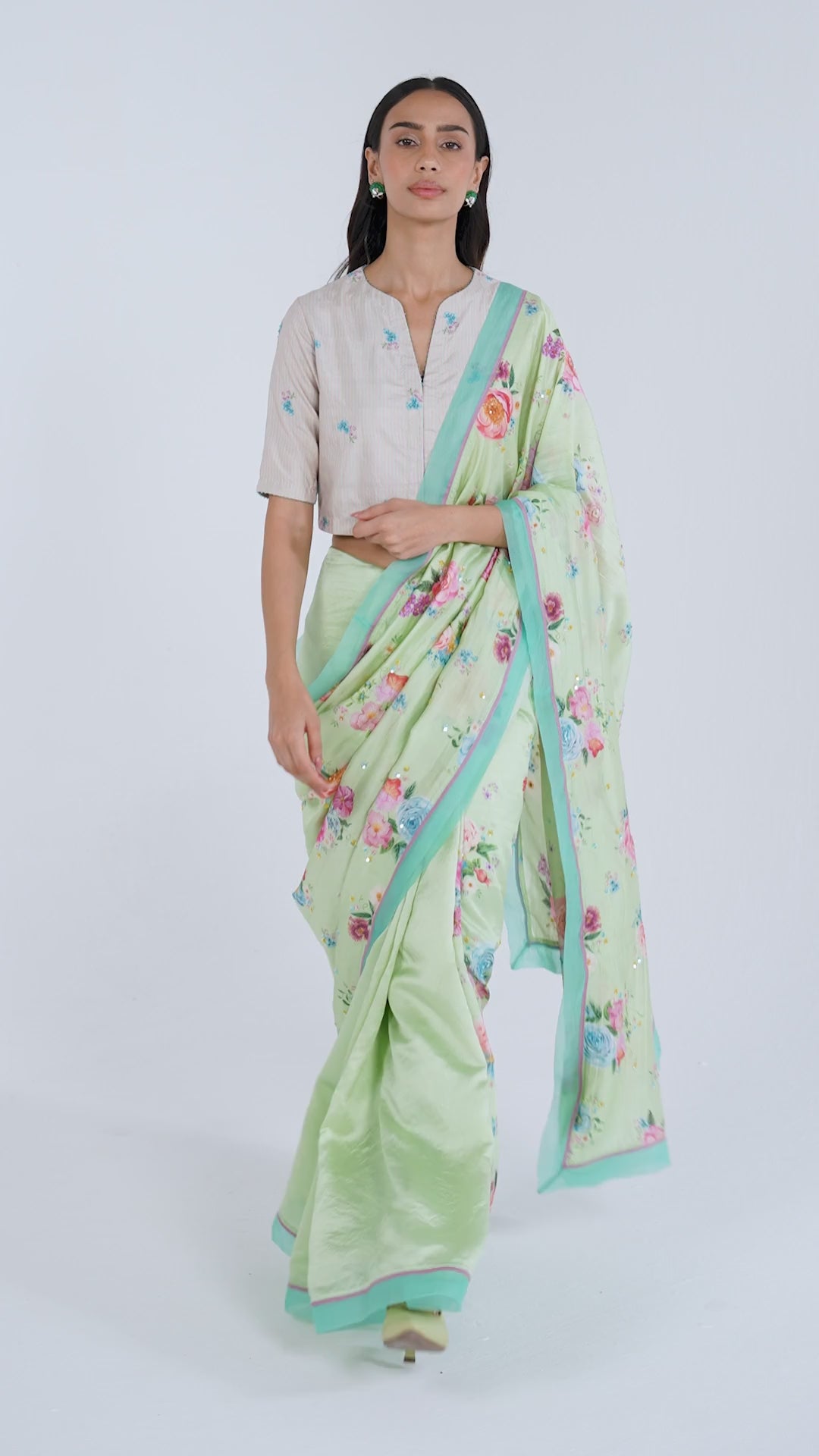Kindred Petals Green Saree