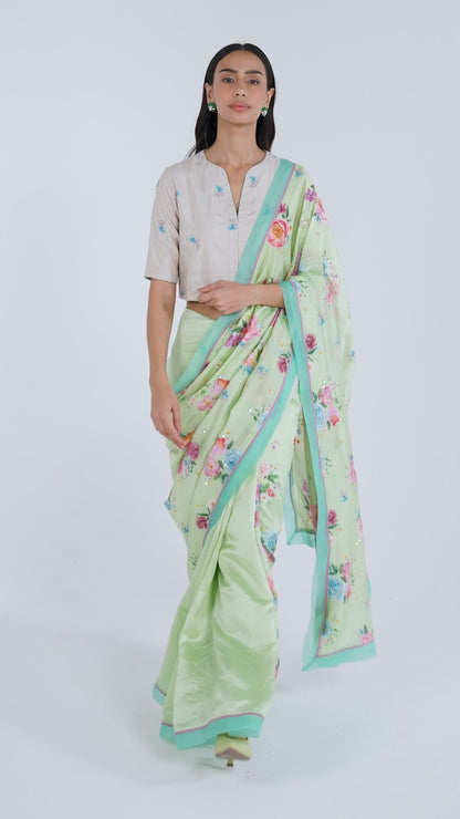 Kindred Petals Green Saree