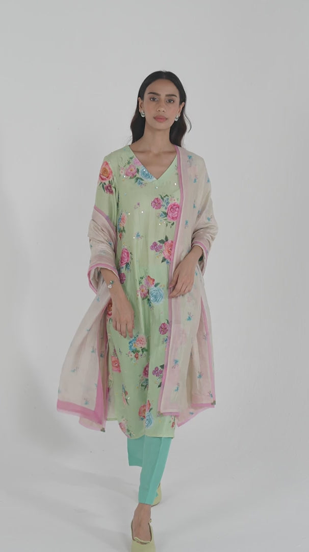 Kindred Petals Green Kurta Set