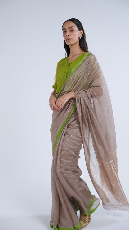 Taupe Wildflower Gleam Jamdani Saree