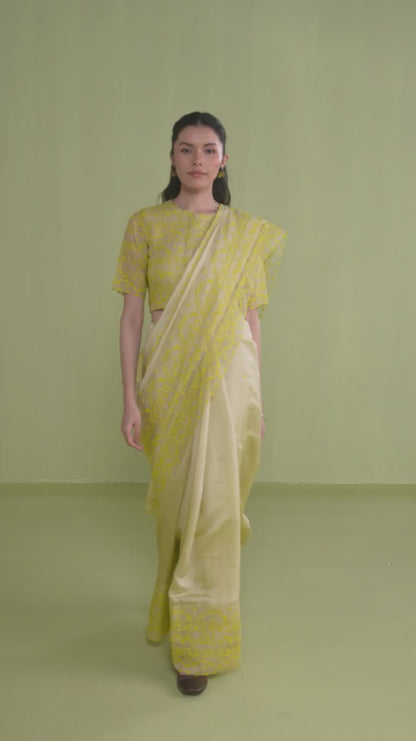 Woodland Stories Embroidered Yellow Saree