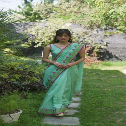 Pomegranate Trail Blue Embroidered Saree