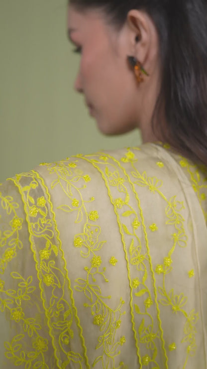 Woodland Stories Embroidered Yellow Saree