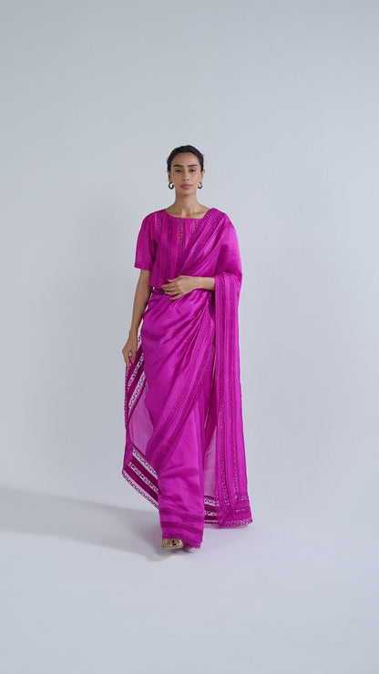 Whispering Ivy Embroidered Pink Saree