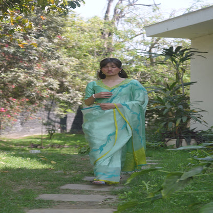 Playful Flight Blue Jamdani Saree