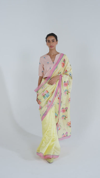 Kindred Petals Yellow Saree