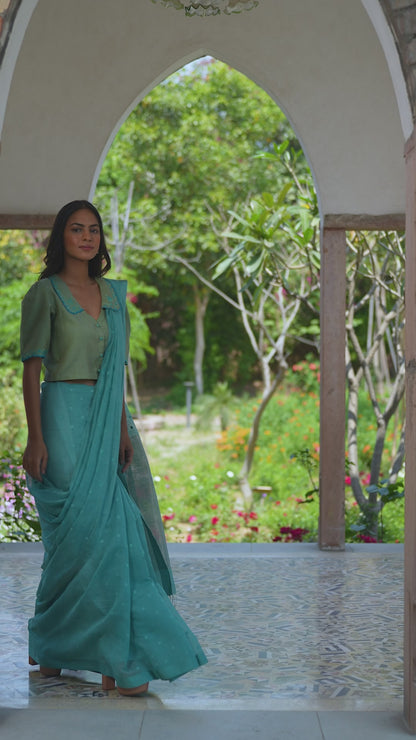 Teal Wildflower Meadow Jamdani Saree
