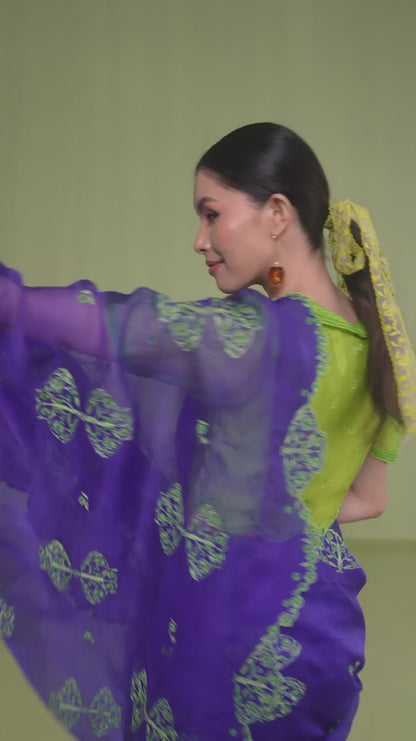 Flutter &amp; Bloom Embroidered Purple Saree