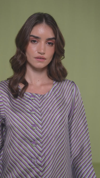 Dappled Violet Striped Kurta Set