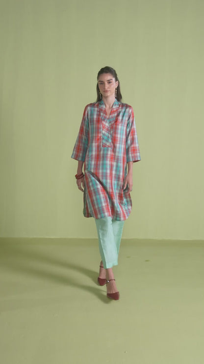 Berry &amp; Sky Checkered Kurta Set