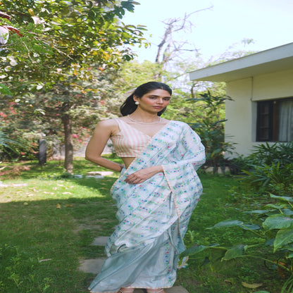 Hidden Orchard Blue Saree