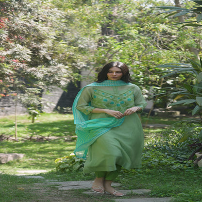 Pomegranate Trail Green Embroidered Kurta Set