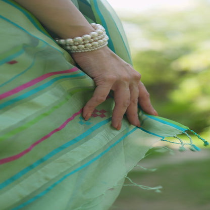 Garden Butterfly Green Jamdani Saree