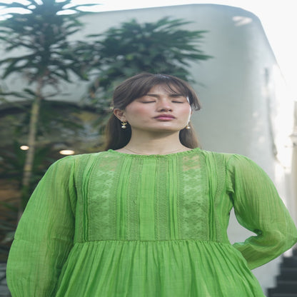Wander Trail Green Embroidered Dress