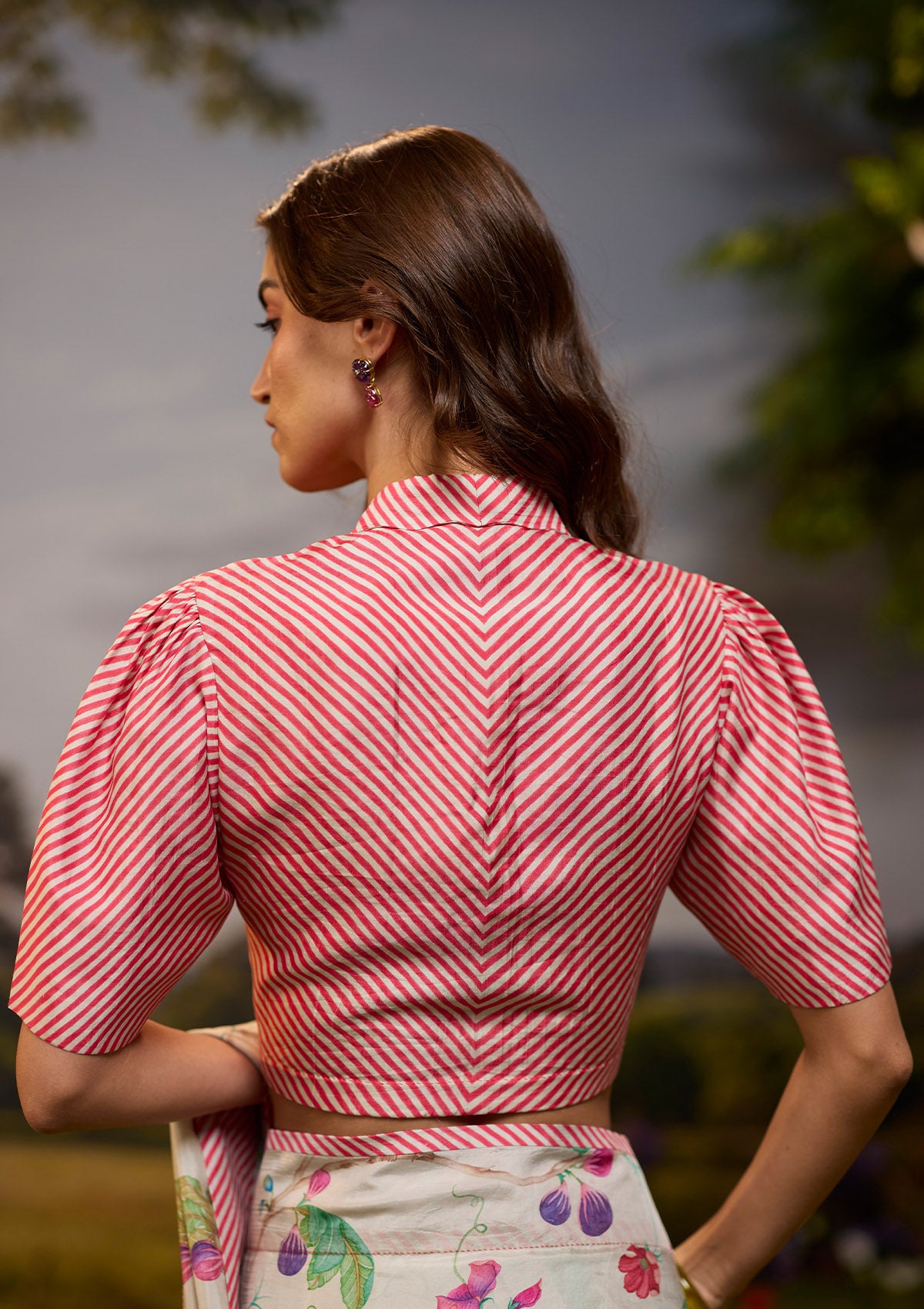 Dappled Red-Ivory Striped Blouse