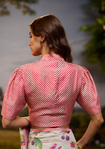 Dappled Red-Ivory Striped Blouse