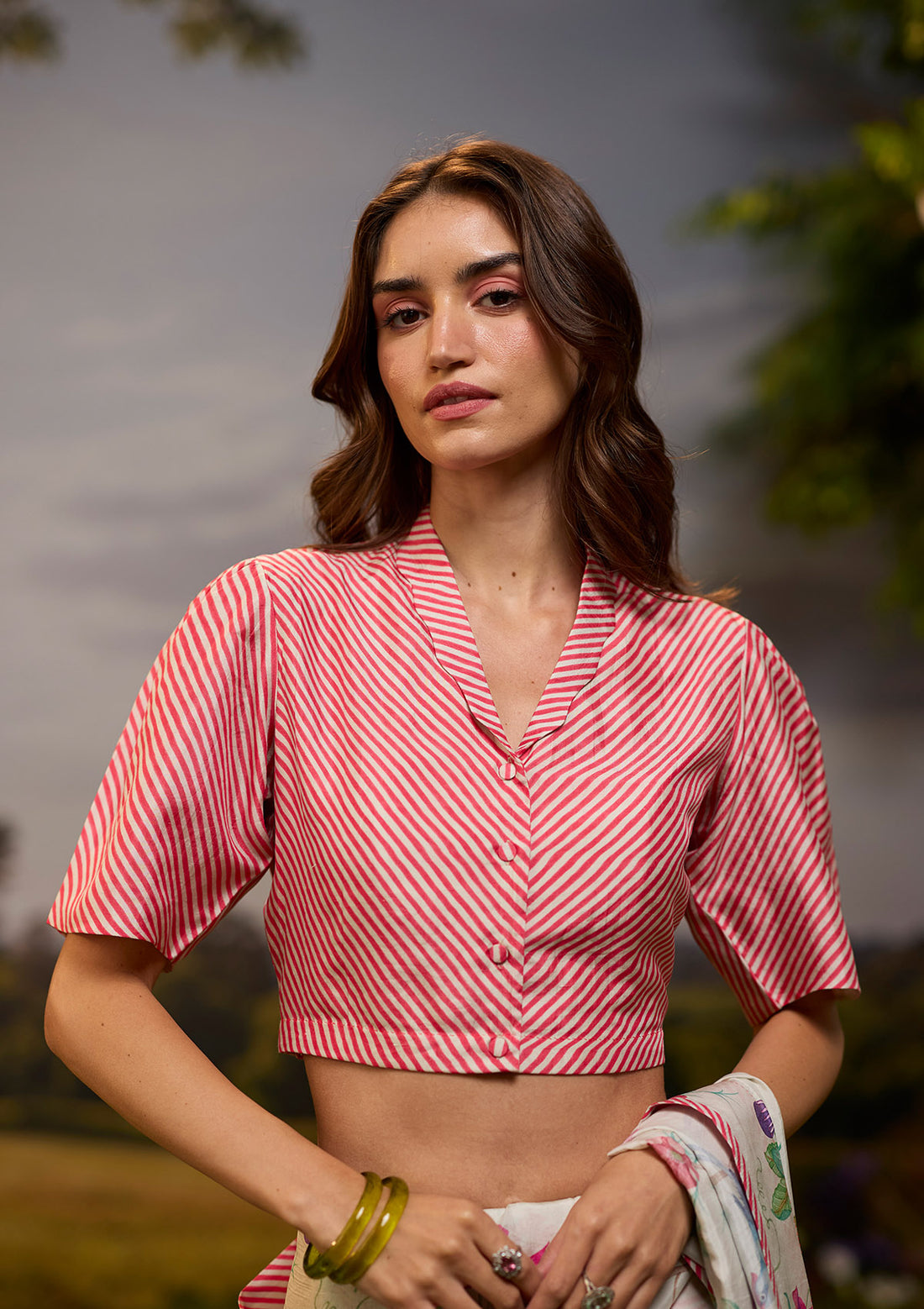Dappled Red-Ivory Striped Blouse