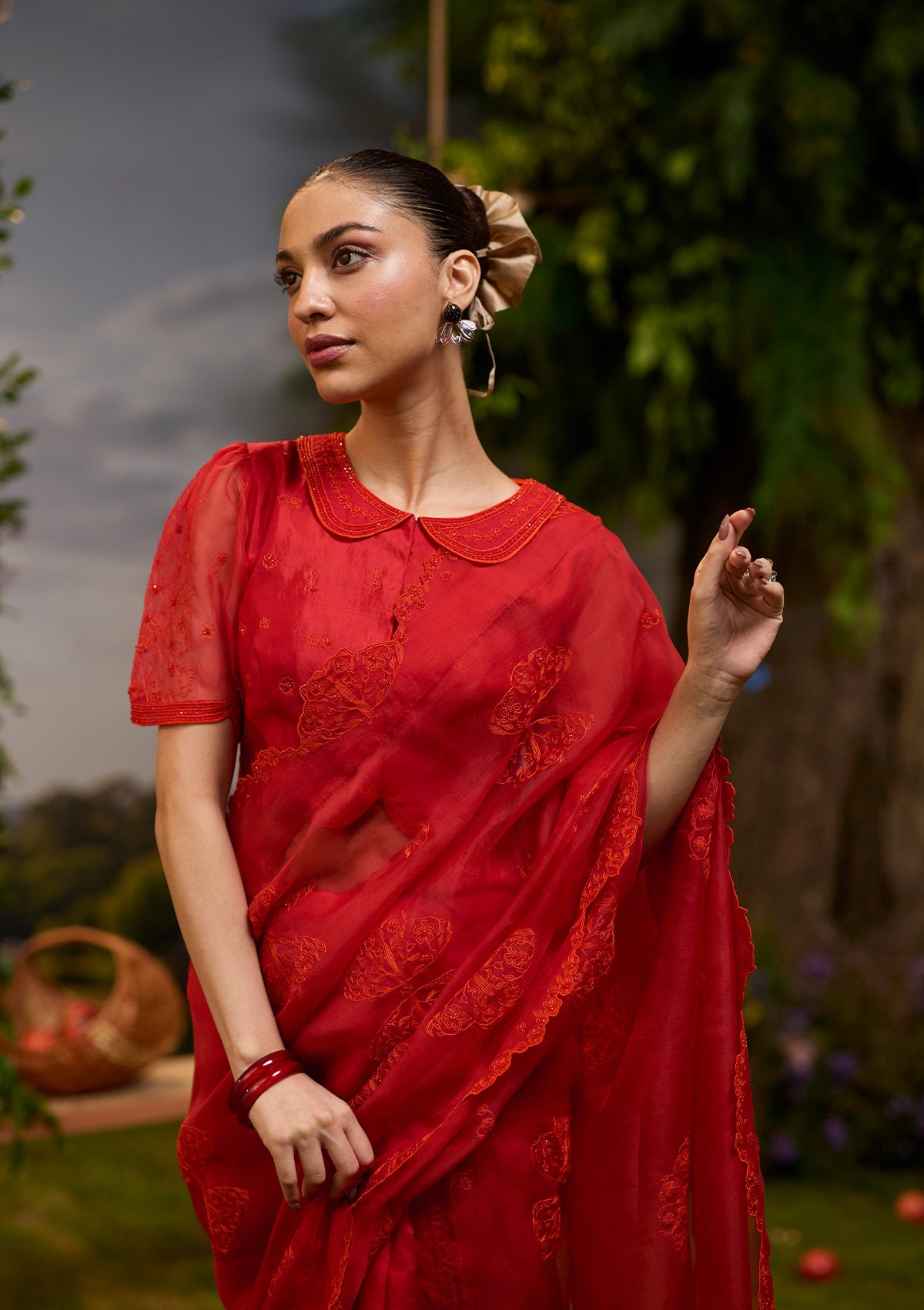 Flutter &amp; Bloom Embroidered Red Saree