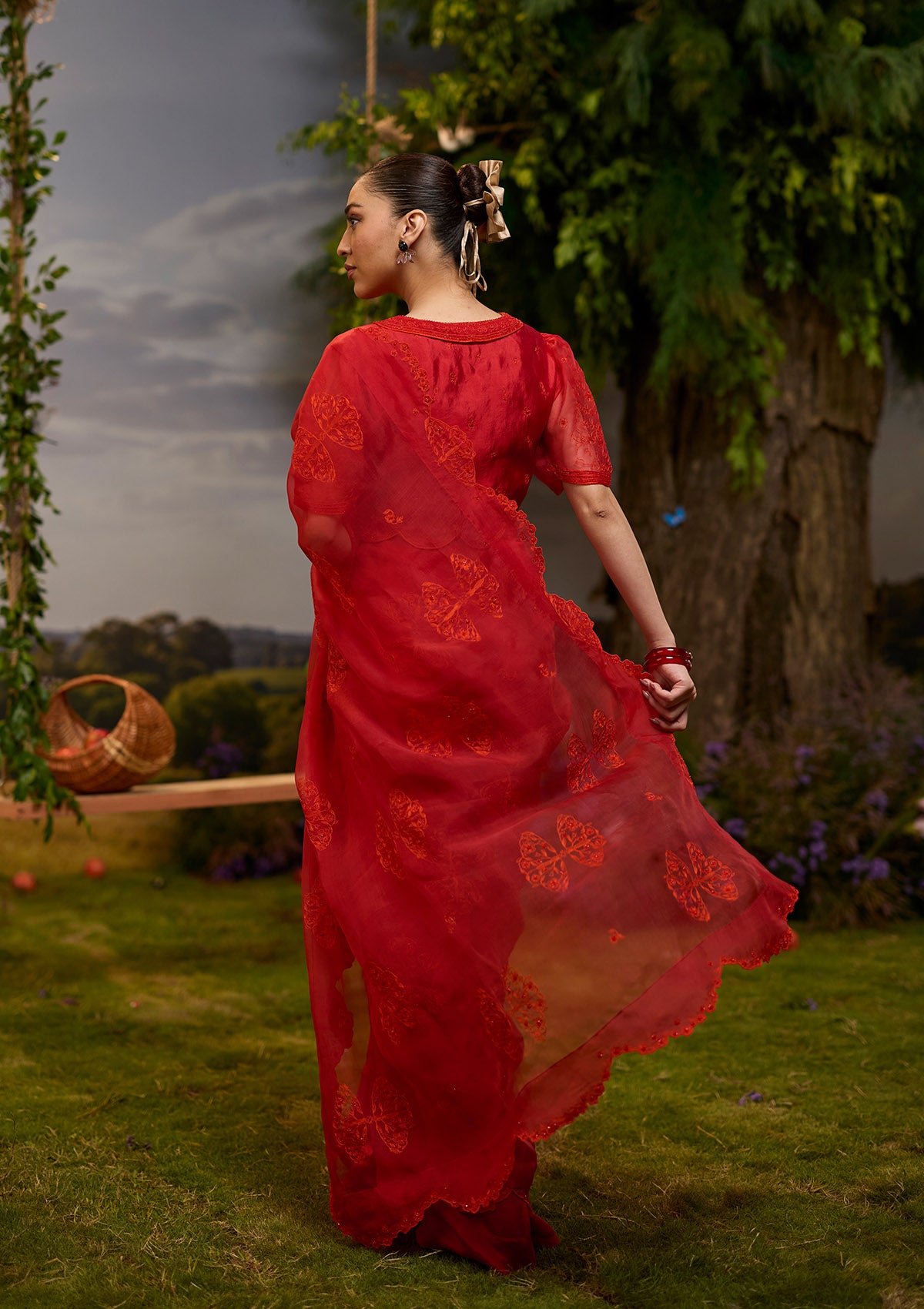 Flutter &amp; Bloom Embroidered Red Saree