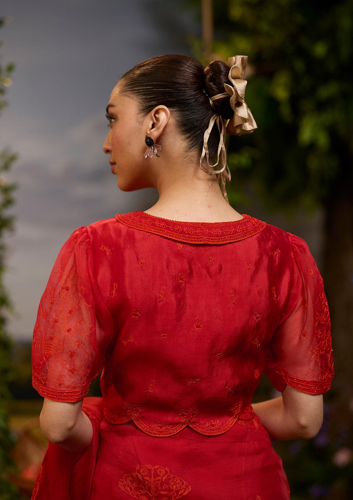 Framed-in-Bloom Embroidered Red Blouse
