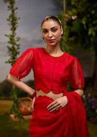 Framed-in-Bloom Embroidered Red Blouse