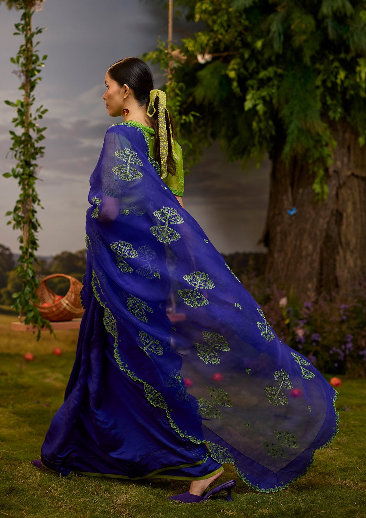 Flutter &amp; Bloom Embroidered Purple Saree