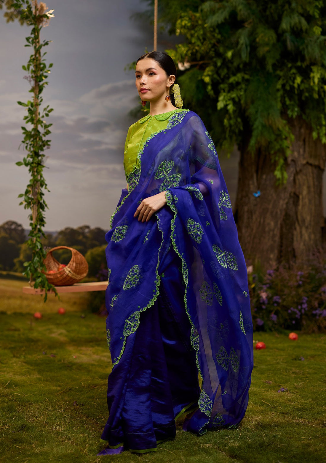 Flutter &amp; Bloom Embroidered Purple Saree
