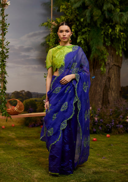 Flutter &amp; Bloom Embroidered Purple Saree