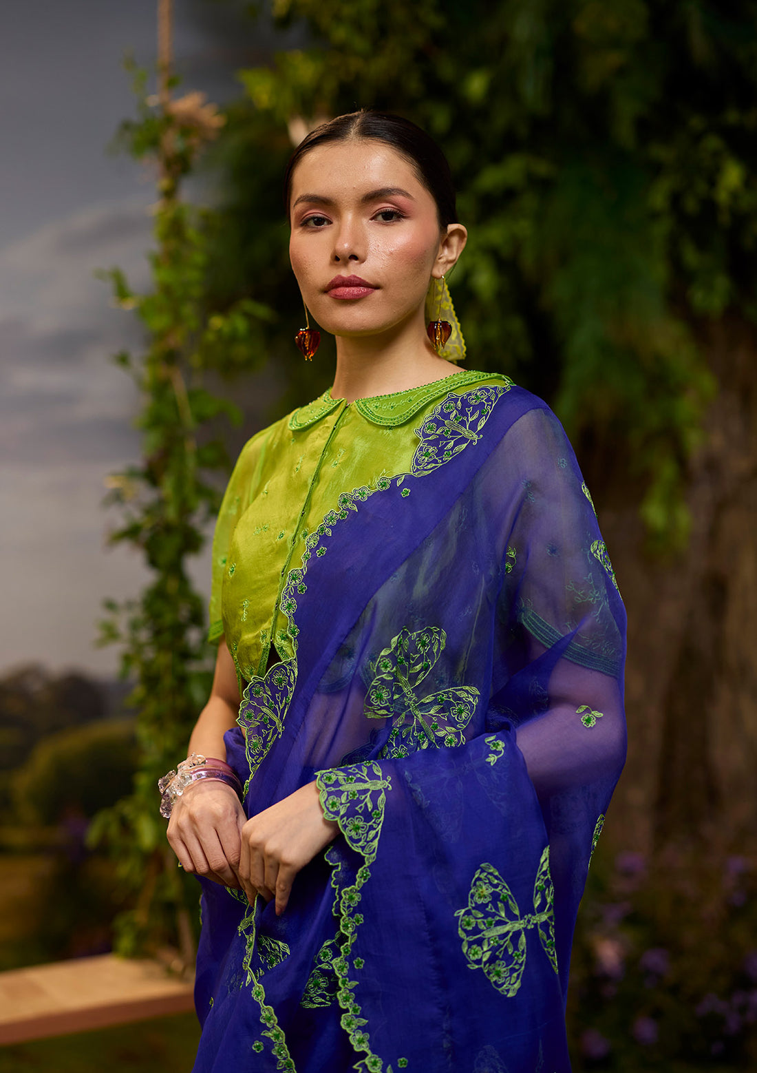 Flutter &amp; Bloom Embroidered Purple Saree