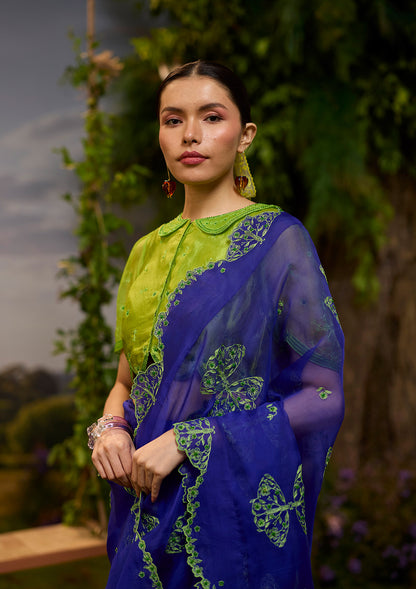 Flutter &amp; Bloom Embroidered Purple Saree