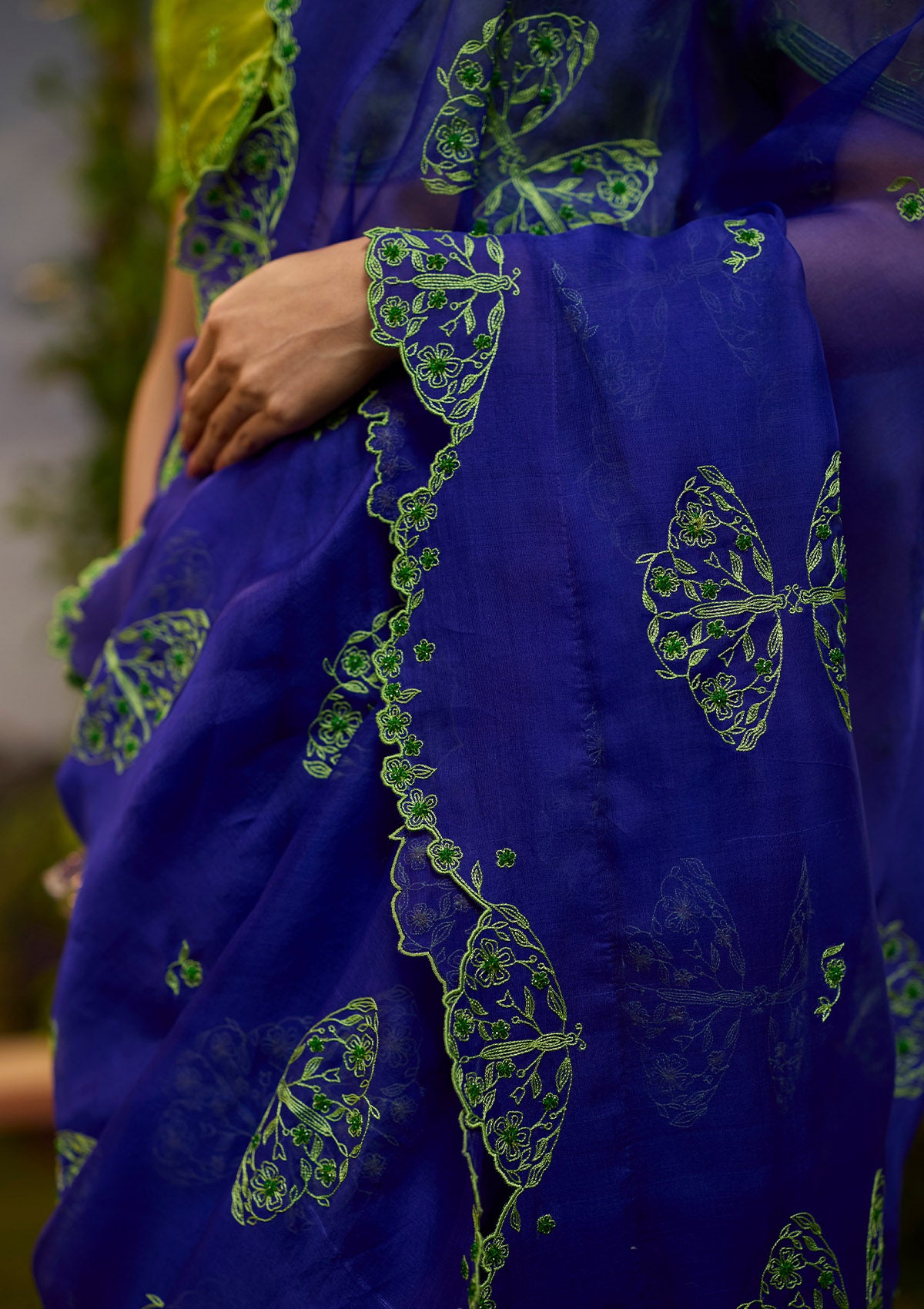 Flutter &amp; Bloom Embroidered Purple Saree