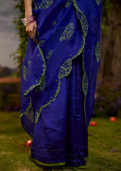 Flutter &amp; Bloom Embroidered Purple Saree