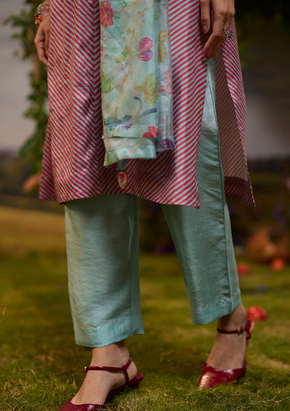 Dappled Red Striped Kurta Set