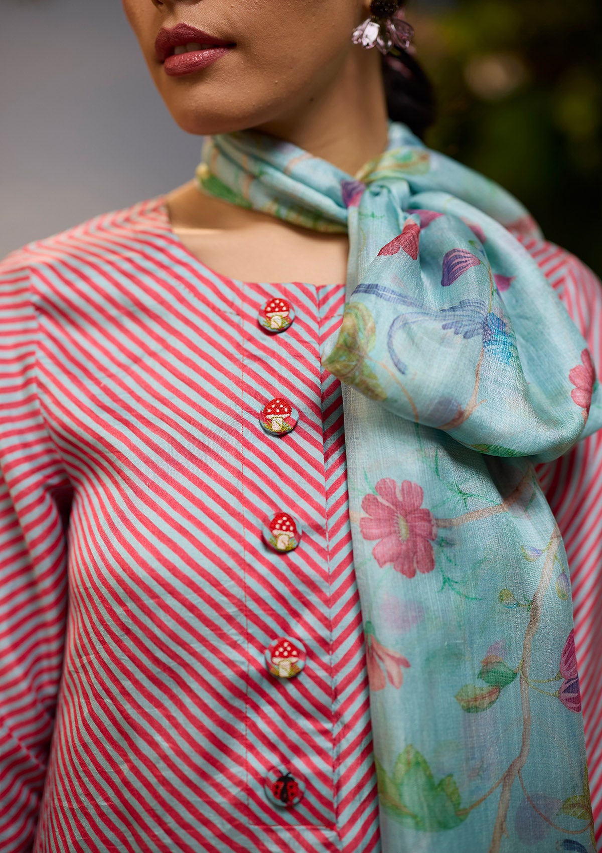 Dappled Red Striped Kurta Set