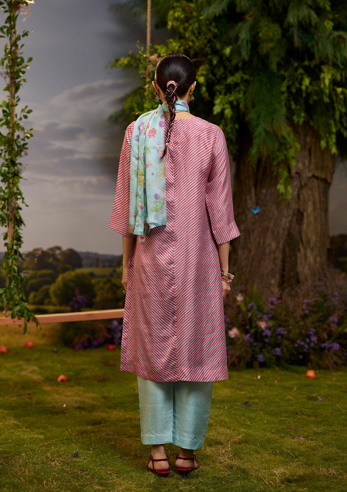 Dappled Red Striped Kurta Set