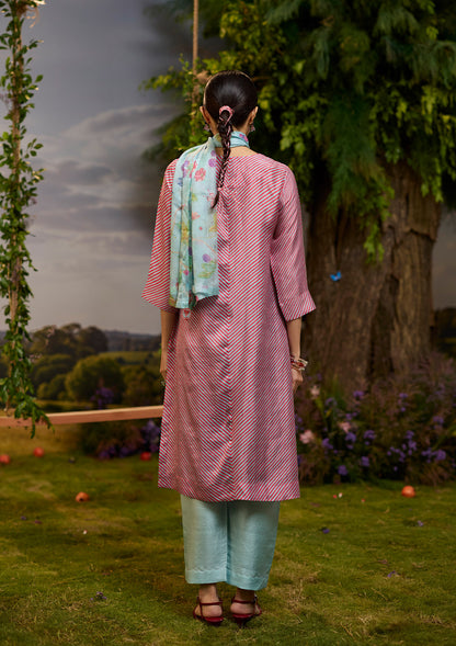 Dappled Red Striped Kurta Set