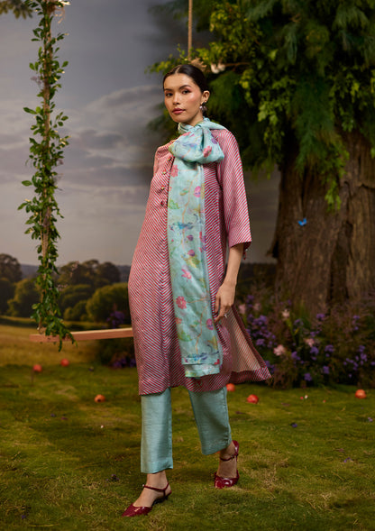 Dappled Red Striped Kurta Set