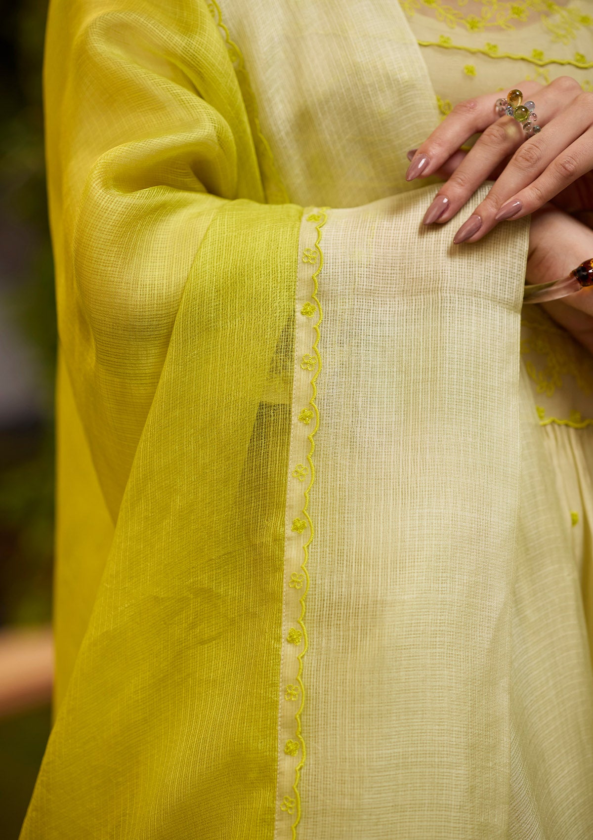 Woodland Stories Embroidered Yellow Dupatta