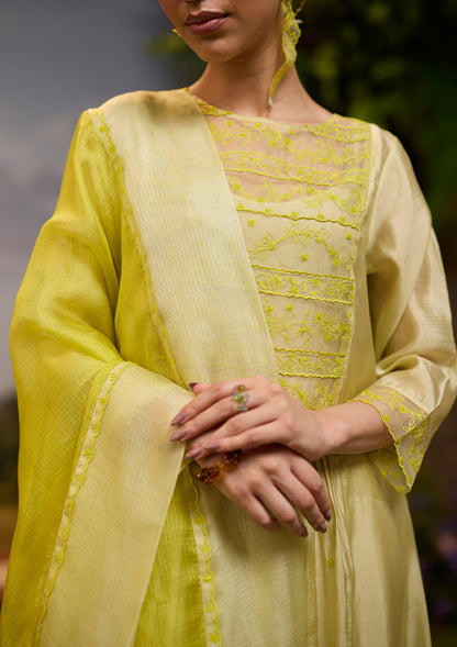 Woodland Stories Embroidered Yellow Dupatta