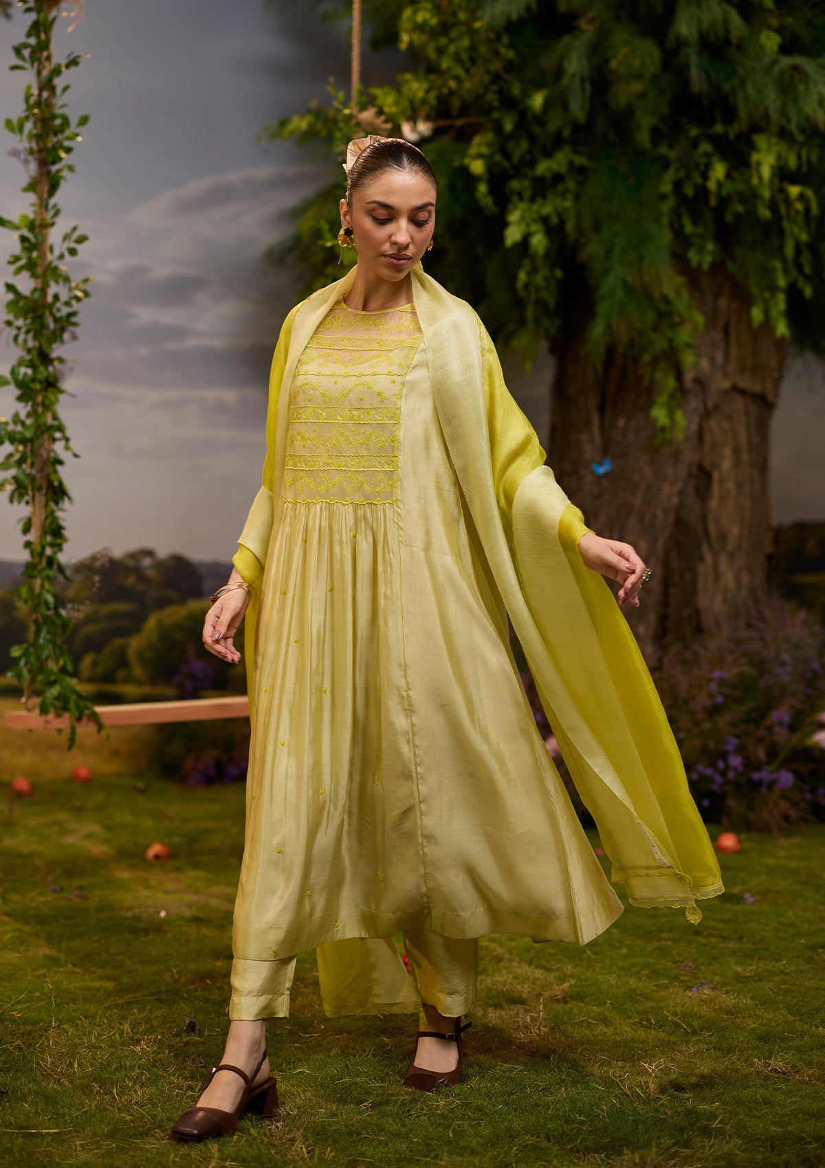Woodland Stories Embroidered Yellow Dupatta