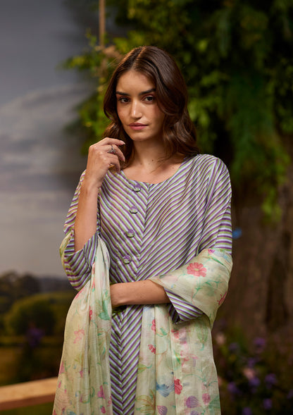 Dappled Violet Striped Kurta Set