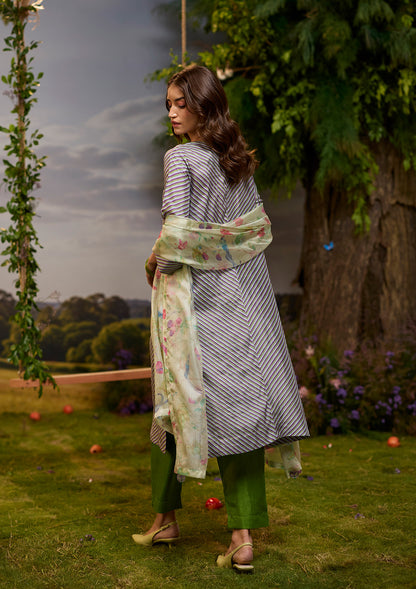 Dappled Violet Striped Kurta Set