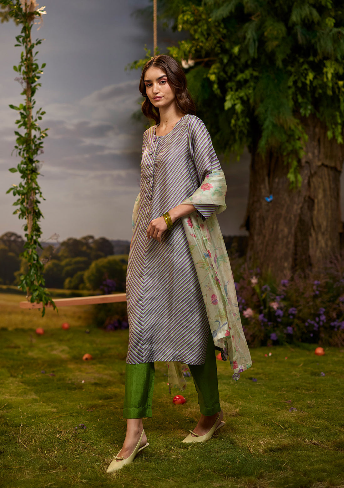 Dappled Violet Striped Kurta Set